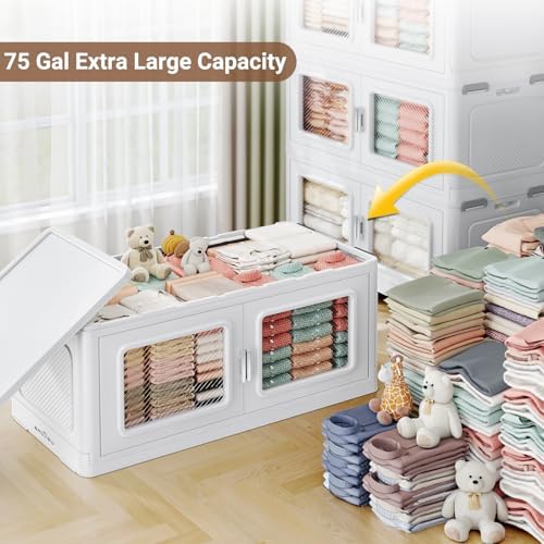 BROVIEW 75Gal Extra Large Storage Bins with Lid and Wheels, White, 1 Pack - Image 4