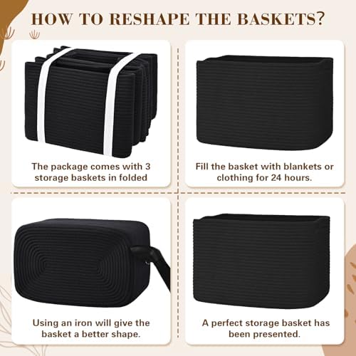 Baskets for Organizing,Storage Baskets,3 Pack Baskets for Shelfves,15"×10"×9" Woven Black Basket,toy storage bins,bins for organization - Image 6