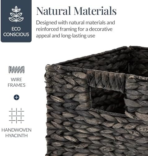 Best Choice Products 12x12in Pack of 5 Cube Storage Baskets, Water Hyacinth Multipurpose Collapsible Organizers, Handwoven Laundry Totes for Laundry, Living Room, Kids Room & Nursery - Black - Image 4