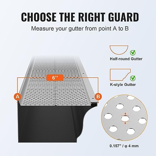 VEVOR Gutter Guard, 6 inch Width, Aluminum Leaf Filter DIY Gutter Cover, 26 PCS 104 ft Total Length, 0.157'' Hole Diameter & 0.02'' Thick Fits Any Roof or Gutter Type - Image 3