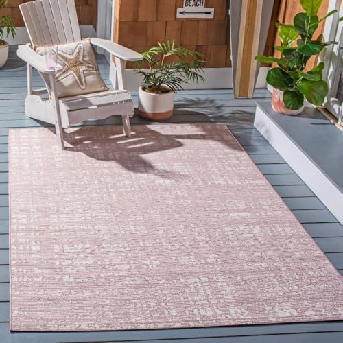 SAFAVIEH Courtyard Collection 4' x 5'7" Pink/Ivory CY8451 Indoor/ Outdoor Waterproof Easy Cleaning Patio Backyard Mudroom Accent Rug by Unknown
