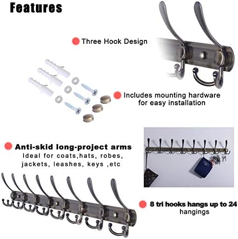Dseap Coat Rack Wall Mount - 29.5” Long 8-Tri-Hooks Heavy Duty Coat Hanger Rail Wall Hooks for Hanging Coats Hats Clothing Clothes Purse Mudroom Entryway, Bronze - Image 6