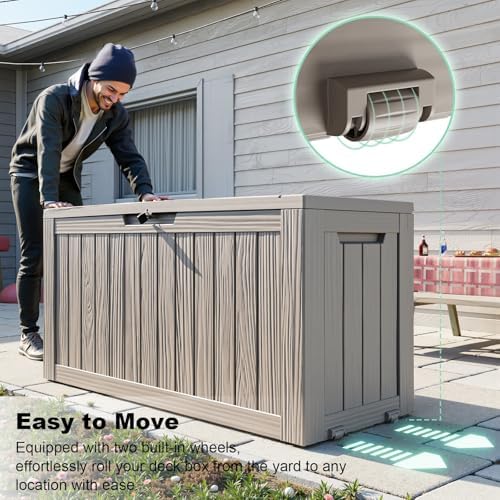 Vixzen 90 Gallon Deck Boxes Outdoor Waterproof, Lockable Resin Storage Box with lid for Furniture Cushions, Weatherproof Containers Outside Storage Boxes for Garden Patio Pool Tools(Grey, 90 Gallon) - Image 3