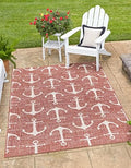 Unique Loom Outdoor Coastal Collection Area Rug - Ahoy (9' x 12' 2" Rectangle, Rust Red/ Ivory) by UniqueLoom