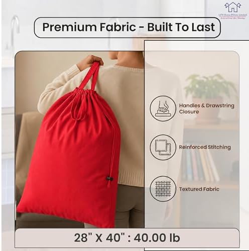 LFH Home Cotton Rich Large Premium Canvas Laundry Bag, Heavy Duty Washable Laundry Hamper with Drawstring & Handles, Multi-Use Clothes Storage for Home, Travel & College, 28"x40" (Pack of 6) - Red - Image 3