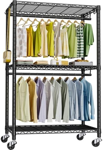 FUTASSI Rolling Clothes Rack, Clothing Racks for Hanging Clothes, Black by FUTASSI