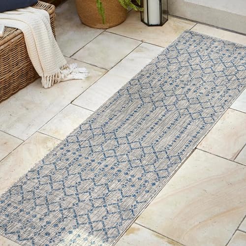 Eyely Moroccan Woven Runner Rug 2X10 Light Gray/Navy, Indoor Outdoor Rug - Image 5