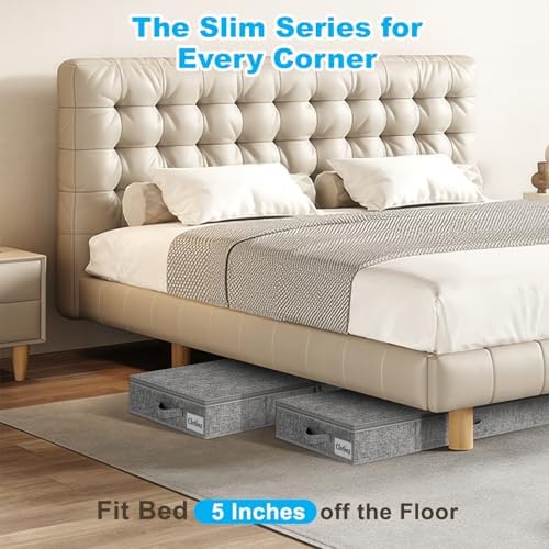 Under Bed Storage Container Bins 4 Pack, 5 Inch Thin Low Profile Underbed Clothes Storage Organizer for Dorm & Home, Use for Blanket and Toy Storage Box W/ Sturdy Bottom/Sides, Foldable Thick Fabric - Image 3