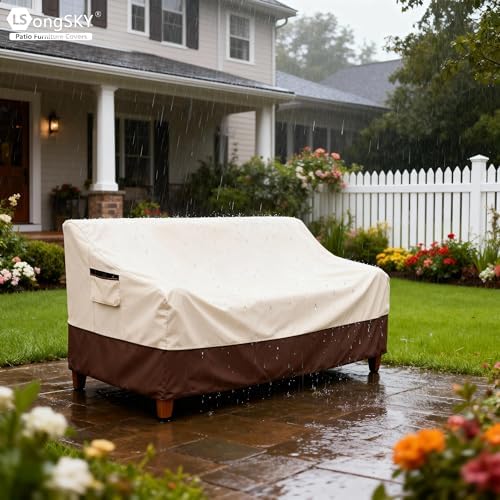 Patio 3-Seater Sofa Cover,Outdoor Couch Cover Fits up to 76W x 32.5D x 33H Inches,100% Waterproof Heavy Duty Patio Furniture Covers,Beige&Brown - Image 5