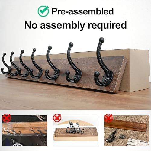 WEBI Rustic Coat Rack Wall Mount,30" Long 7 Cast Iron Coat Hooks Wall Mounted,Heavy Duty Wood Wall Coat Hanger Hooks for Hanging Coats,Jacket,Clothes,Backpack,Farmhouse,Rustic Brown - Image 4