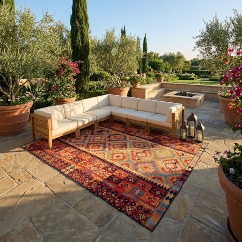 Unique Loom Outdoor Tribal Collection Area Rug - Tortuguero (10' x 12' Rectangle, Multi/ Blue) by UniqueLoom