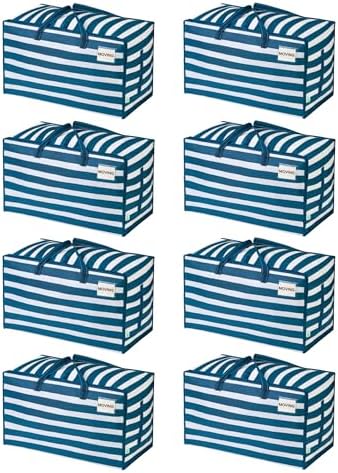 VENO 8 Pack Extra Large Heavy Duty Moving Bags with Wide Opening & Reinforced Handles, Reusable Storage Tote Bags with Strong Zippers for Clothes, College Dorm Essentials & Moving Supplies by Veno