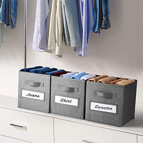 11 Inch Storage Cube,Storage bin (Set of 10) Foldable Fabric Cube Storage Bins with 10 Labels Window Cards & a Pen,Baskets Containers for Shelves,Closet Organizers Box for Home & Office,Gray - Image 6