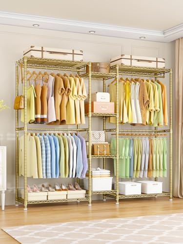 Ulif E4 Clothes Rack, Heavy-Duty Garment Rack Can Be L-Shaped Closet, Gold - Image 2
