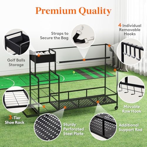 Lifewit Golf Bag Organizer with Wheels and Shoe Rack - Image 5