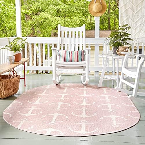 Unique Loom Outdoor Coastal Collection Area Rug - Ahoy (3' 3" x 5' 3" Oval, Pink/ Ivory) - Image 5