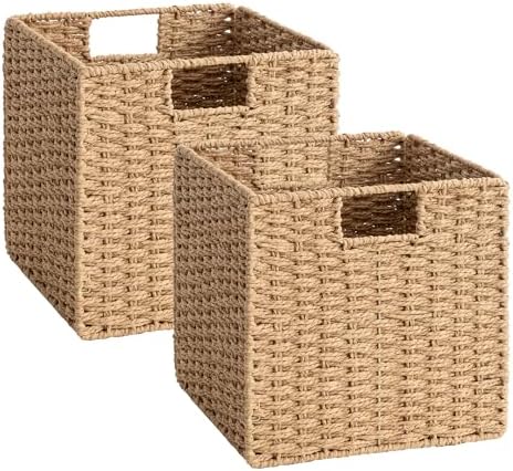 StorageWorks 11 inch Cube Storage Bins, Wicker Baskets,Storage Cube,Natural by StorageWorks