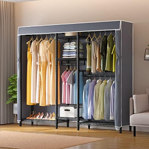 VIPEK Classic V6C Heavy Duty Covered Clothes Rack Portable Wardrobe Closet, 5 Tiers Wire Garment Rack Black Metal Clothing Rack with Grey Oxford Cover, 70.1" L x 17.3" W x 76.4" H, Max Load 870 LBS - Image 5