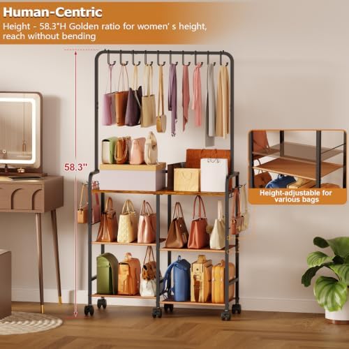 Purse Organizer with Wheels, Large Capacity Handbag Storage Rack for Closet - Image 5