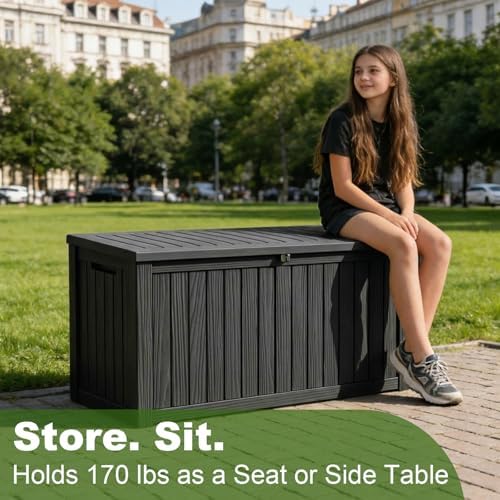 Vixzen 180 Gallon Deck Boxes Outdoor Waterproof, Resin Lockable Storage Box for Patio Cushions Storage Furniture, Garden Tools, Pool Supplies, Weatherproof and UV Resistant (Black, 180 Gallon) - Image 4