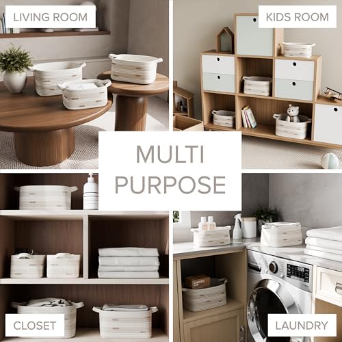 RGI Home Storage Baskets for Organizing, Fabric Rope, Set of 3, Decorative Woven Bins with Easy-Carry Handles, Multiple Sizes, Durable and Stylish, Ivory with Beige Accents - Image 3