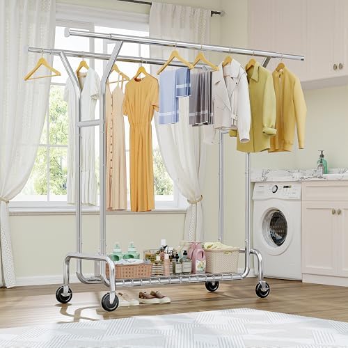 Raybee Heavy Duty Clothes Rack 630 LBS Double Rods Sturdy Shelves & Wheels - Image 6