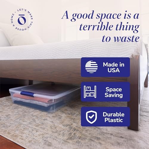 HOMZ Under Bed Clear Plastic Storage Bin w/Lid, 60 Qt, Blue Latch, 2 Pack - Image 5