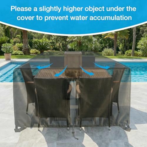 KANAGAWA Outdoor Furniture Covers, Custom Size 80"(L) x 52"(W) x 30"(H) Rectangular Table and Chair Waterproof Covers, Heavy Duty 420D, Silver - Image 3