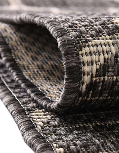 Unique Loom Outdoor Trellis Collection Area Rug (6' 1" Round Black/Ivory) - Image 6