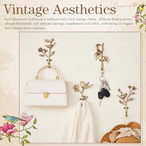 4 Pack Vintage Bird Hooks for Wall Decorative Hooks,5.9 to 6.7 in - Image 4
