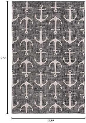 Unique Loom Outdoor Coastal Collection Area Rug - Ahoy (5' 3" x 8' Rectangle, Charcoal/ Ivory) - Image 2