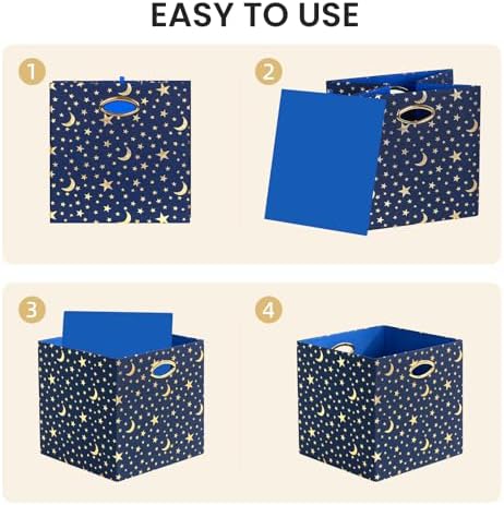 Posprica 13x13x13 Storage Cube Bins, Collapsible Storage Bins Fabric Storage Cubes Organizer Baskets Box Drawers for Shelves, Closet, Wardrobe, Bookshelf, Cabinet, Blue-Moonstar, 4 Pack - Image 4