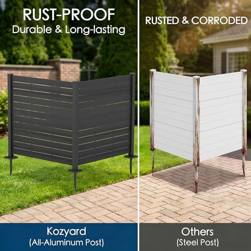 Kozyard 50" W x 48" H Outdoor Privacy Screen with Aluminum Posts, Air Conditioner Fence Panels, Pool Equipment Enclosure, Trash Can Screen Fence Kit for Outside Backyard Patio(DarkGray/2Panels) - Image 3