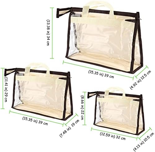 18 Pack 3 Sizes Clear Handbag Storage, Clear Purse Protector Bag with Zipper and Handle Purse Storage Dust Bags for Closet, Beige and Transparent - Image 2