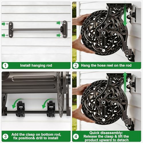 Garden Hose Reel Wall Mount Metal, Holds 125 ft x 5/8" Decorative Water Hose Holder for Outside Storage, Heavy Duty Aluminum Frame w/Shelf, No-Leak Aluminum Water System, Easy Assmbly, Dark Bronze - Image 6
