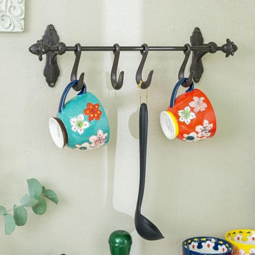 Sungmor Vintage Cast Iron Wall Hook Rack - Rustic Farmhouse Wall-Mounted Hanger for Coats, Keys, Mugs, Towels - Heavy Duty Decorative Organizer with 4 Removable Hooks - Image 2