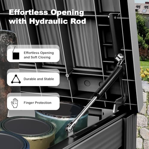 Outdoor Waterproof Resin Storage Deck Box Lockable Outside Bench UV Resistant Bin Patio Porch Furniture Pool Float Garden Tool Cushion (Black, 200 Gallon) - Image 2
