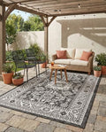 Rugs.com - Outdoor Aztec Rug – 6' 1 x 9' Charcoal Gray Indoor/Outdoor Rug Washable Stain-Resistant for Patios, Decks, and Porches by Rugscom