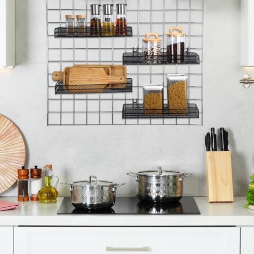 4 Pcs Black Metal Grid Wall Baskets with Hooks Hanging Wire Mesh Basket for Gridwall Wall Mounted Storage Organizer for Home Kitchen Organizing Display - Image 6