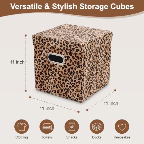 ANMINY Leopard Cheetah Print Storage Cubes Bins with Lids, 11Inch 2PCS - Image 6