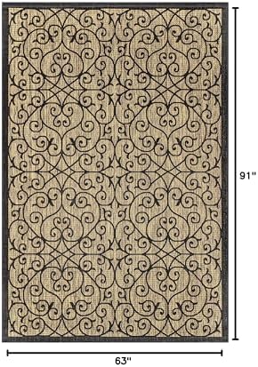 Eyely Filigree Textured Weave Area Rug 5X8 Black/Khaki, Indoor Outdoor Rug - Image 2