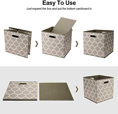 Storage Cubes Bins Fabric 13x13 Inch Brown Storage Boxes Foldable Storage Baskets Printed Cloth Collasible Storage Inserts Cube for Organizing ,QY-SC01-6 - Image 4