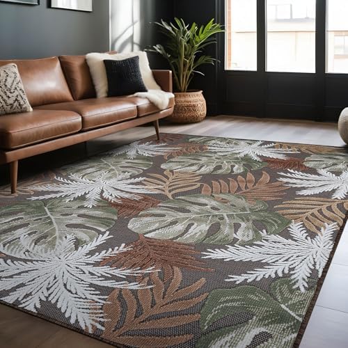 Luul Home Floral Indoor Outdoor Rugs 6x9 Large Area Rug for Living Room, Patio Decor, Kitchen, and Entryway Rug, Washable Stain Resistant Outside Carpet Brown 6 x 9 - Image 5