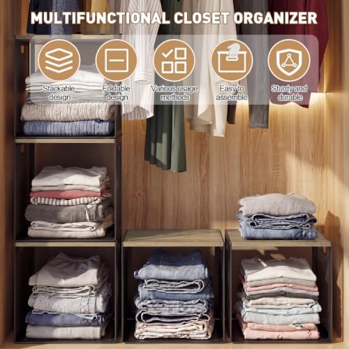 AceOrbit 3 Pcs Stackable Closet Storage Bins 12"x12"x12" Lights - Image 3