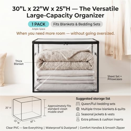 Transparent Storage Bags for Clothes, Extra Large PVC Storage Organizer with Zipper, Waterproof Clear Blanket Comforter Storage Bag for Bedding, Moving, Closet, Dorm, 30"L x 22"W x 25"H - Image 2