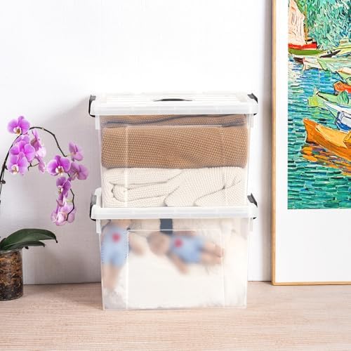 Cetomo Lidded Storage Bin with Handle, Storage Bins with Lid, Organizing Container with Secure Latching Buckles, Stackable and Nestable, Plastic, 50 Quart-6 Pack, Clear - Image 7