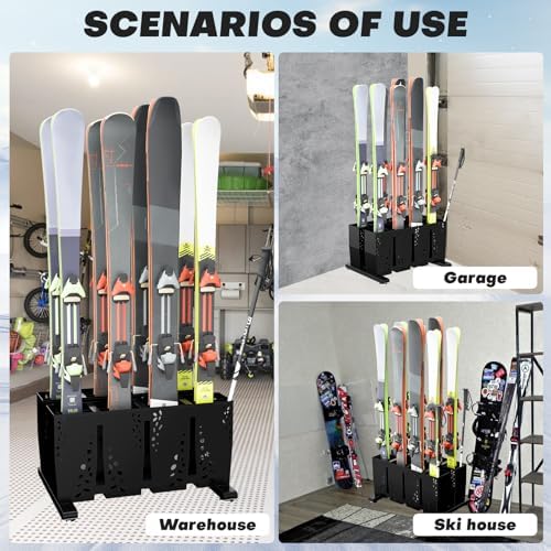TOCRETOARE Ski Storage Rack for Garage, 8 Pair Heavy Duty Steel Freestanding Ski Storage Organizer, Indoor Ski Holder Racks for Home and Garage Storage - Image 6