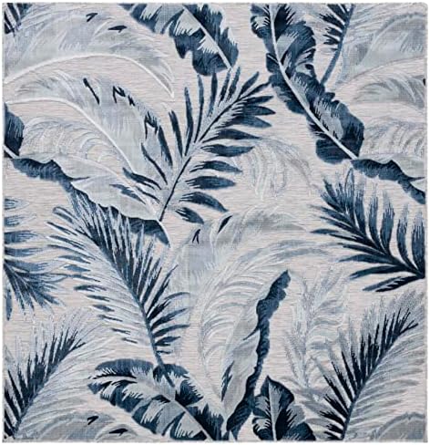 SAFAVIEH Washable Rug Outdoor Cabana Collection - 6'5" Square, Grey & Navy, Non-Shedding & Easy to Clean, Ideal for Patio, Backyard, Mudroom (CBN452N) - Image 2