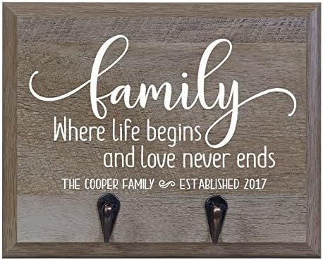 Rooms Organized Personalized Re-Engineered Family Name Barn Wood Decor Wall Mounted Coat Hat and Dog Leash Rack Storage with 2 Metal Hooks 10" w x 8" h 4.25" deep by LifeSongMilestones