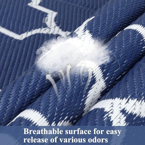 Reversible Mat 8x10 Plastic Straw Rug Outdoor Vintage Trellis Area Rug Waterproof Patio Rug Outdoor Camping Rug for RV Porch Deck Camper Balcony Backyard Easy Cleaning Picnic Mat Dark Blue - Image 5
